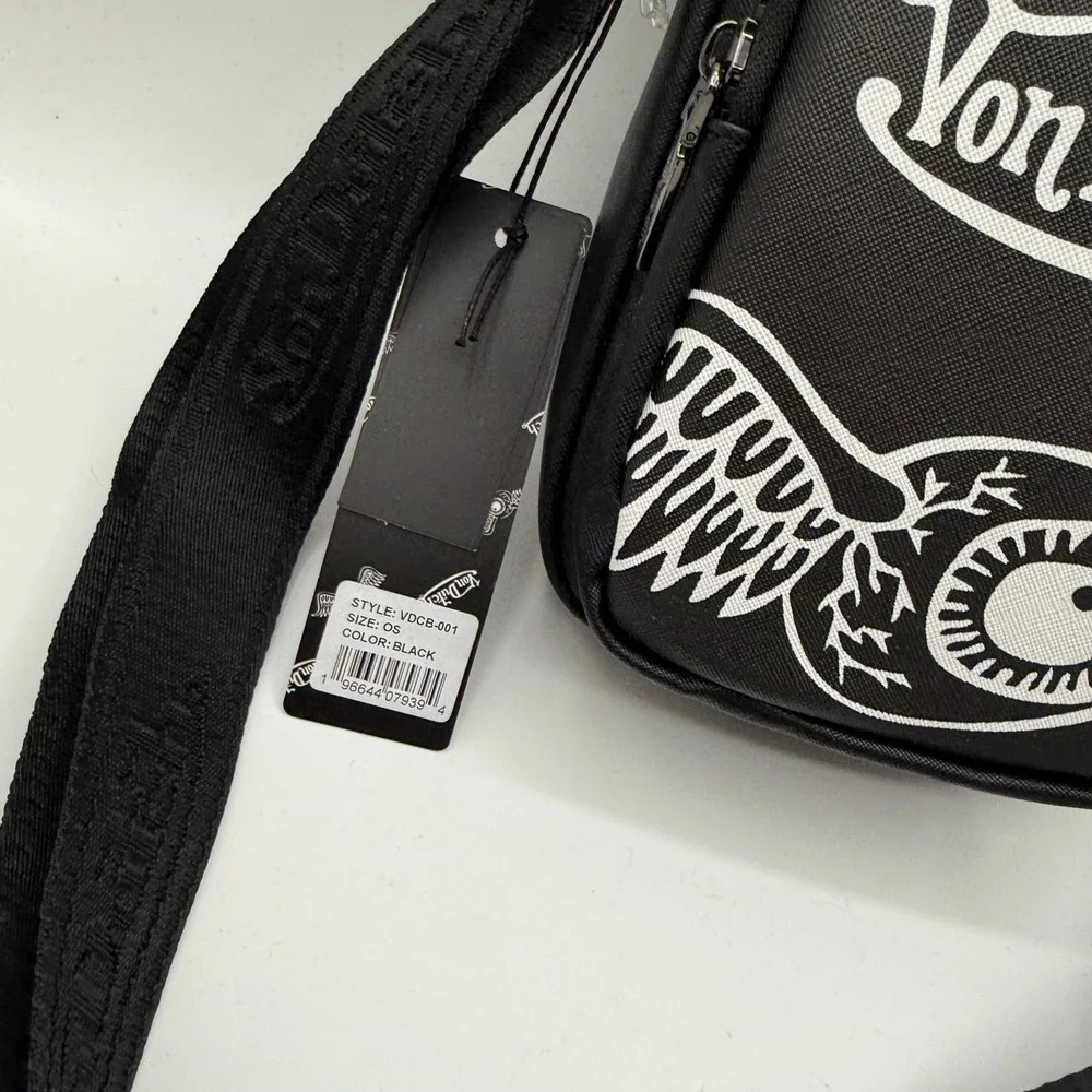 Von Dutch Crossbody Bag Unisex OS Black Flying Eyeball Logo Messenger NEW